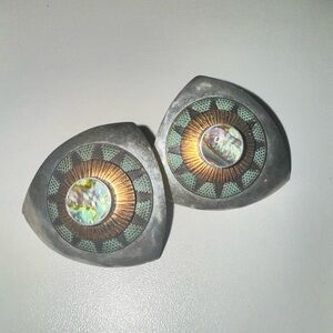 Silver and Gold Tone Abalone Earrings